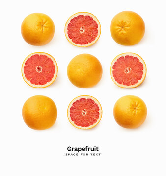 Creative pattern with fresh grapefruits isolated