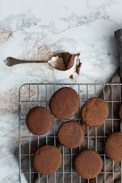 Chocolate cookies on a cooling grid
