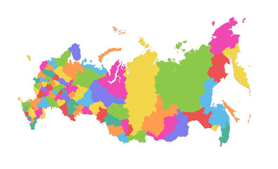 Russia map, administrative division, separate individual region with names, color map isolated on white background blank