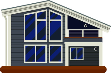 vector illustartion of wooden house isolated on white, modern home, building, city, village, flat style house, object for a game