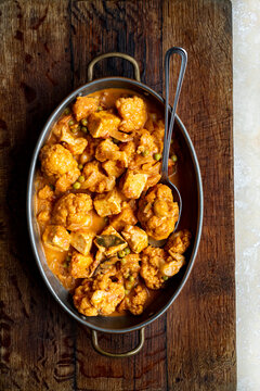 Matar Paneer with Cauliflower and Butter Naan