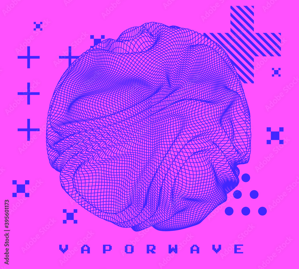 Poster Composition with glitched morphing blob and geometric shapes. Science and technology concept.