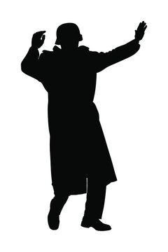 Germany Soldier Surrender With Raised Hands In Height Vector  Silhouette. Occupier Officer In Battle Defeated Soldiers Surrendering. WW2 Warrior Arrest In Occupied Europe. Second World War