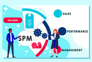 Vector website design template . SPM - Sales Performance Management acronym, business   concept. illustration for website banner, marketing materials, business presentation, online advertising.