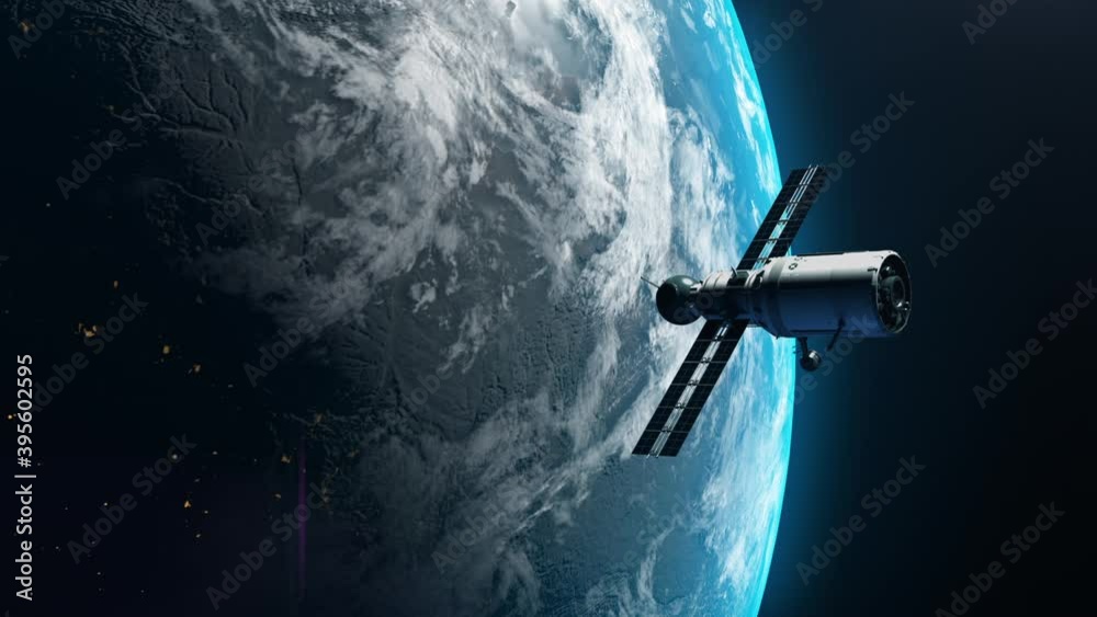 Wall mural artificial satellite of the earth. a satellite flying in space over the globe