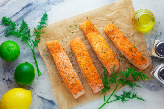 Salmon fillets with ingredients