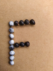 Seeds of Job's tears, scientific name Coix lacryma-jobi, arranged in a 