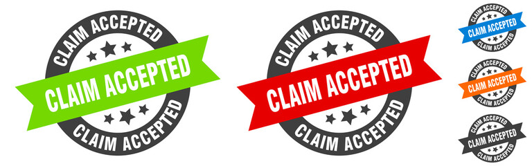 claim accepted stamp. claim accepted round ribbon sticker. tag