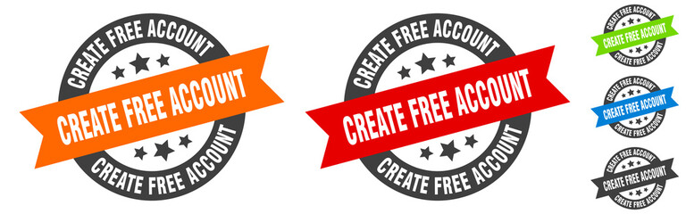 create free account stamp. create free account round ribbon sticker. tag