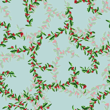 Holly Branches Seamless Pattern. © Marina Grau