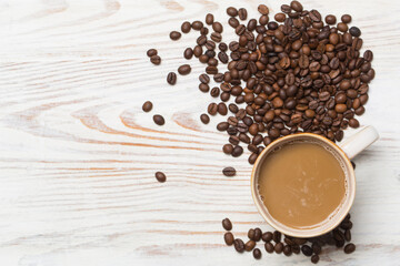 Coffee and coffee beans in studio