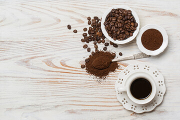 Coffee beans and grind coffee in studio