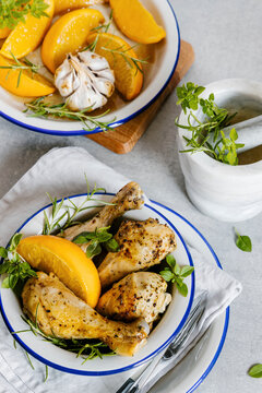 Orange and garlic chicken legs