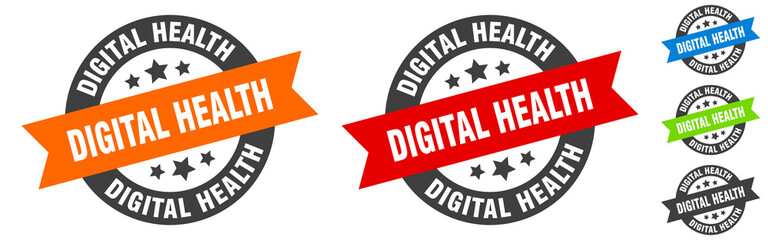 digital health stamp. digital health round ribbon sticker. tag