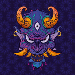 hannya mask purple and orange with third eye