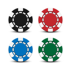 3D casino poker chips isolated on white background, vector illustration