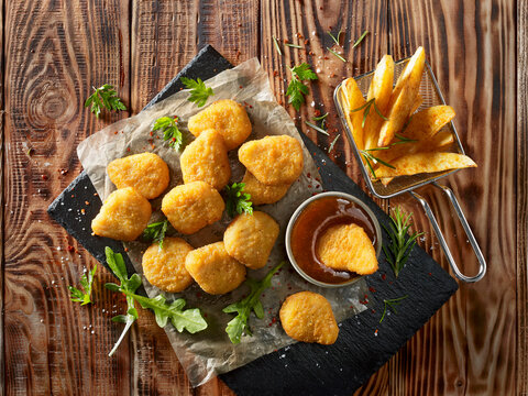Chicken nuggets with potato wedges