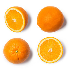 Whole and sliced orange fruit on white background