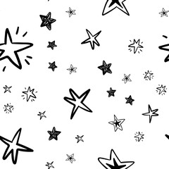 hand drawn stars seamless pattern. Doodle star texture. Sky and night background.