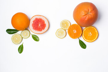 Many fresh citrus fruits, orange and grapefruit