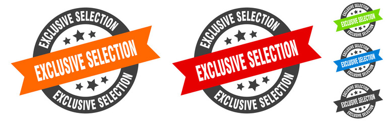 exclusive selection stamp. exclusive selection round ribbon sticker. tag