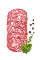 Smoked Sausage slices, isolated on white background