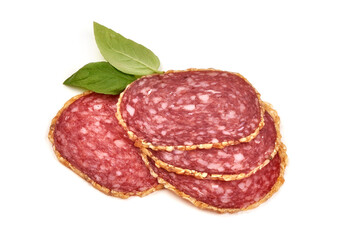 Smoked Sausage slices, isolated on white background