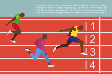 Obraz premium Running men profile picture. Hand drawn athletes runners in flat style art design illustrations. Sprinter sportsman runs to finish line drawing. Winner man wins the race on running track stadium