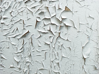 White paint on a wooden surface cracked from old age.