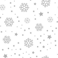 Snow vector pattern. Snowflake and stars seamless texture. Winter background. Vector elements.