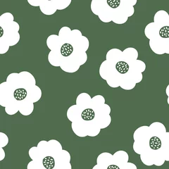 Foto auf Glas Simple vintage pattern abstract. Big white flowers. Green background. Vector texture. Fashionable print for Wallpaper and textiles. © Алена Шенбель