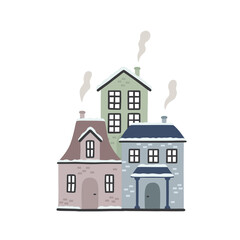 Cartoon winter houses. Vector illustration isolated on white background.