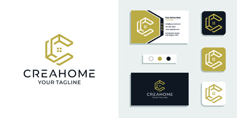 Creative home logo initial C linear style and business card design template
