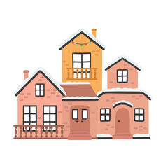 Cartoon winter houses. Vector illustration isolated on white background.