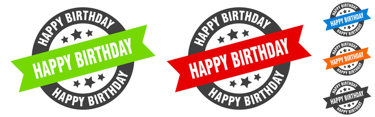 happy birthday stamp. happy birthday round ribbon sticker. tag