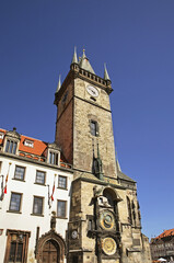 Fototapeta na wymiar Clock tower of Old Town Hall in Prague. Czech Republic