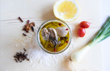 Escabeche de ostras del Delta del Ebro. Ostra abierta. Ostra francesa. 