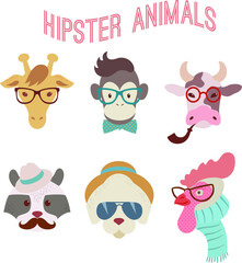 Set of simple vector hipster cute animals elements