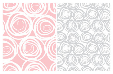 Simple Geometric Seamless Vector Patters. Irregular  Dots on a White and Pastel Pink Background. Hand Drawn Dotted Print ideal for Fabric, Textile, Wrapping Paper. Cute Nursery Fabric. Funny Swirls.