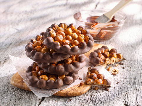 Nutcrackers (pastries with caramelized hazelnuts and couverture)