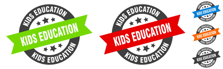 kids education stamp. kids education round ribbon sticker. tag