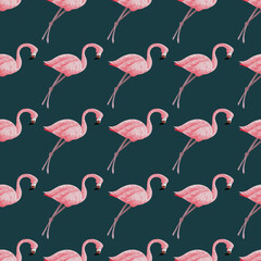 Vector seamless pattern Flamingos on blue background. For textile, cover, gift paper, decoration