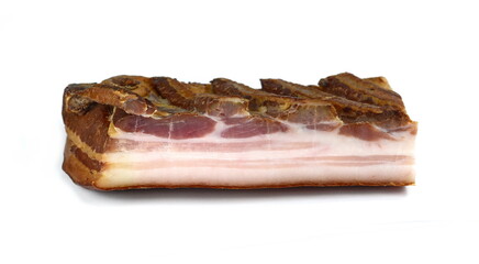 Smoked bacon isolated on white background.