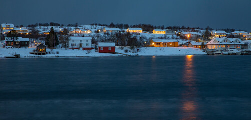 Fototapeta na wymiar Blue hour in Brønnøysund, ,Helgeland,Nordland ,Norway,scandinavia,Europe
