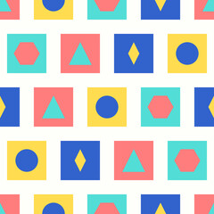 vector colorful geometric overlapped seamless pattern on white
