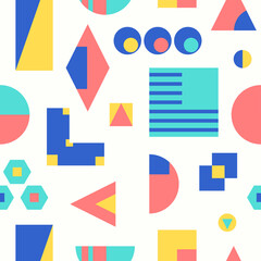vector colorful geometric overlapped seamless pattern on white