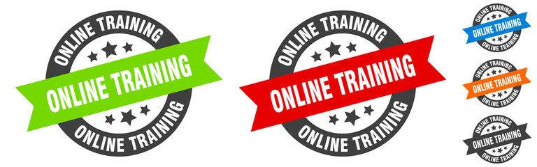 online training stamp. online training round ribbon sticker. tag