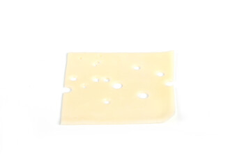 High angle shot of a Swiss cheese slice isolated on a white background