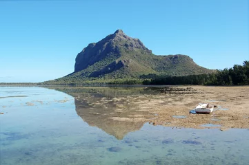 Poster Le Morne, Maurice View of Le Morne Brabant mountain at low tide