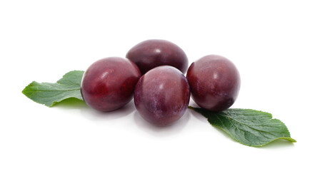 Blue plums with leaves.